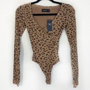 Abercrombie & Fitch Leopard Print Long Sleeve Bodysuit - Brown & Black